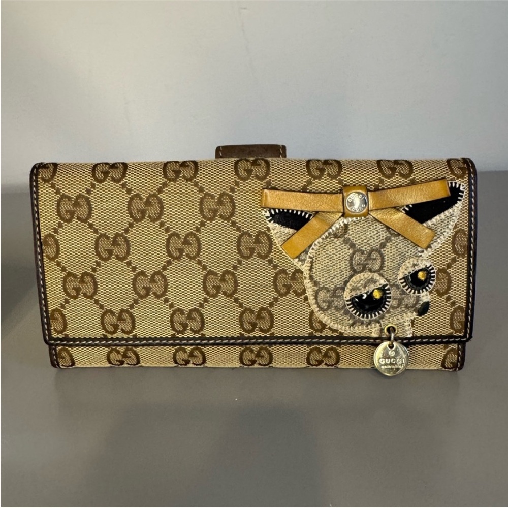 Vintage Gucci Designer Chihuahua Snap Wallet Canvas & Leather VGUC | Italy
